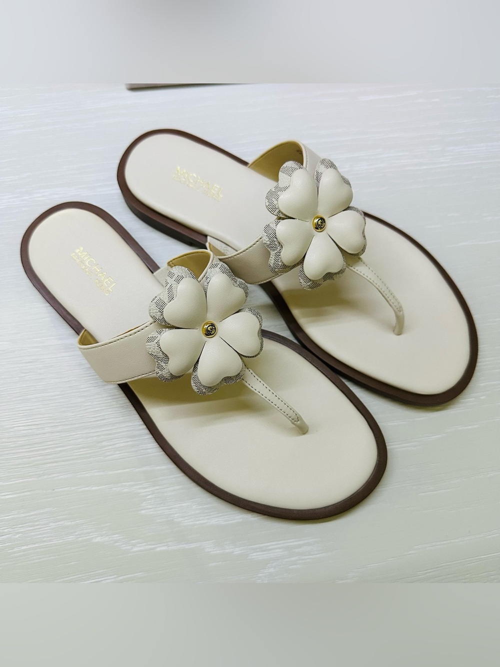 Michael Kors Callie Embellished Signature Logo Trim Thong Sandal